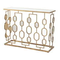 39 Inch Iron Console Table, Modern Contemporary Mirror Top, Rustic Gold