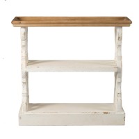 35 Inch 3 Tier Console Table, Fir Wood, Carved Panels, Brown And White
