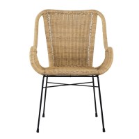 24 Inch Cottage Accent Chair, Cozy Woven Rattan Seat, Natural Brown, Black