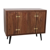 39 Inch Sideboard Cabinet Console Table, Double Doors, Gold Accents, Brown