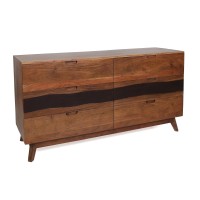 Hedy 59 Inch Long Dresser, Acacia Wood, 6 Spacious Drawers, Brown Finish