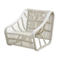 32 Inch Accent Chair, Woven Wicker, Curved Back, Sleigh Base, Modern, White