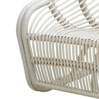 32 Inch Accent Chair, Woven Wicker, Curved Back, Sleigh Base, Modern, White