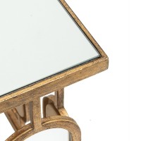 32 Inch Coffee Table, Mirror Top, Geometric Patterns, Iron, Modern, Gold