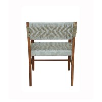 Kia 21 Inch Accent Armchair, Acacia Wood, Cotton Woven Design Natural Cream