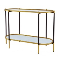30 Inch Console Sideboard Table, Oblong, Mirrored Top, Black, Gold