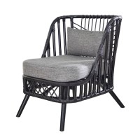 24 Inch Accent Chair, Rattan Woven Frame, Modern, Fabric Cushions, Gray