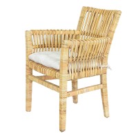 25 Inch Accent Armchair, Rattan With Wood Frame, Natural Brown