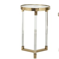 24, 21 Accent Tables, Acrylic Clear Legs, Glass Top, Set Of 2, Gold