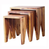 20, 16, 12 Inch Set Of 3 Nesting Accent End Tables, Natural Wood Brown