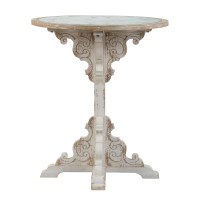 29 Inch Classic Accent Table, Fir Wood, Scrollwork, Pedestal, Whitewashed