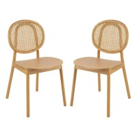 Ada 24 Inch Dining Chair, Cane Rattan Back, Beech Wood, Set Of 2, Natural