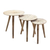 25, 22, 19 Inch 3 Piece Nesting Tables, Mango Wood, Splayed Legs, Natural