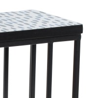 24 Inch End Side Table, Blue Patterned Top, C Shape Open Frame, Black