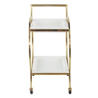 Sia 34 Inch Rolling Bar Cart, Round Steel Frame, Removable Trays White Gold