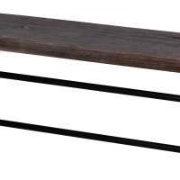 66 Inch Accent Bench, Wood Seat, Double Pedestal Base, Rich Brown, Black