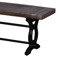 66 Inch Accent Bench, Wood Seat, Double Pedestal Base, Rich Brown, Black