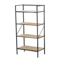 47 Inch Standing Bookshelf, Modern, 4 Tier, Fir Wood, Iron, Black, Brown