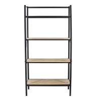 47 Inch Standing Bookshelf, Modern, 4 Tier, Fir Wood, Iron, Black, Brown