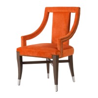 24 Inch Accent Chair, Modern Style Velvet, Open, Sloped Arms, Orange, Black