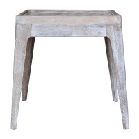 22 Inch Rustic End Table, Mango Wood, Whitewashed Weathered Finish, White