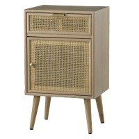 Keli 28 Inch Accent Cabinet, 1 Drawer, Pine, Woven Rattan Design, Natural