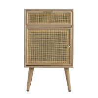 Keli 28 Inch Accent Cabinet, 1 Drawer, Pine, Woven Rattan Design, Natural