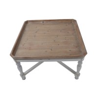 Fin 33 Inch Coffee Table, Tray Top, Rustic Fir Wood, Antique White, Brown