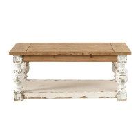 47 Inch Classic Coffee Table, Rectangular, Carved Leg, Bottom Shelf, Brown