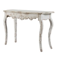 30 Inch Console Table, Fir Wood, Rectangle, Curved Legs, Distressed White