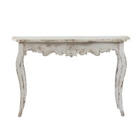30 Inch Console Table, Fir Wood, Rectangle, Curved Legs, Distressed White