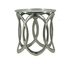 20, 21 Inch 2 Piece Accent Table Set, Aluminum, Lattice Design, Silver