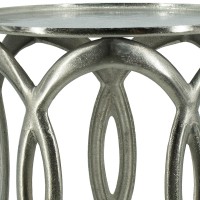 20, 21 Inch 2 Piece Accent Table Set, Aluminum, Lattice Design, Silver