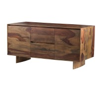 Edin 58 Inch Sideboard Console, 2 Drawers, 2 Cabinets, Sheesham Wood, Brown