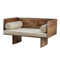 Enid 55 Inch Two Seater Sofa Bench, Modern Rustic Wood Frame, Brown