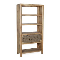 Edda 72 Inch Display Shelf Bookcase, 1 Jute Drawer, 4 Shelves, Brown