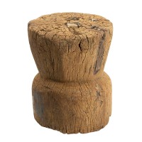 14 Inch Stool Table, Rustic Style, Tree Log Design, Distressed Wood Brown