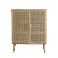 Dana 40 Inch Storage Cabinet, Wood Frame, 2 Shelves, 2 Rattan Doors, Brown