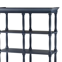 82 Inch 4 Tier Bookshelf With 2 Drawers, Fir Wood In Navy Blue And White