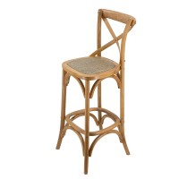 21 Inch Oak Wood Bar Chair, Square Backrest And Foam Seat, Beige, Brown