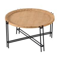 32 Inch Fir Wood Coffee Table, Intersecting Metal Legs, Brown And Black