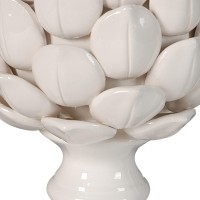 10 Inch Artichoke Accent Decor, Standing Turned Pedestal, White Ceramic