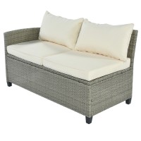 Han 5 Piece Outdoor Patio Sectional Sofa Set, Gray Rattan, Beige Cushions