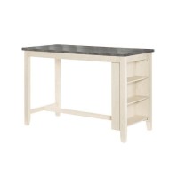 Joss 60 Inch Cottage Counter Height Table, 2 Tone Wood, Gray Top Cream Base