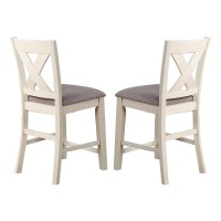 Joss 40 Inch Cottage Wood Counter Height Chair, Set Of 2, Gray Seat, Cream
