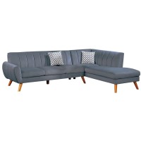Lynn 2 Piece L Shape Sectional Sofa, Chaise, Vertical Tufted Velvet, Gray