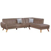 Lynn 2 Piece Sectional Sofa Set, Chaise Lounger, Tufted Velvet, Brown