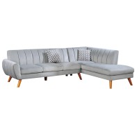 Lynn 2 Piece Sectional Sofa Set, Chaise Lounger, Tufted Velvet, Light Gray