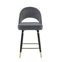 Dia 26 Inch Set Of 2 Counter Stools, Arched Back, Retro Style, Gray, Gold