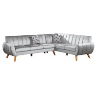 Lynn 2 Piece L Shaped Sectional Sofa, Vertical Tufting, Velvet, Light Gray